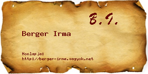 Berger Irma névjegykártya